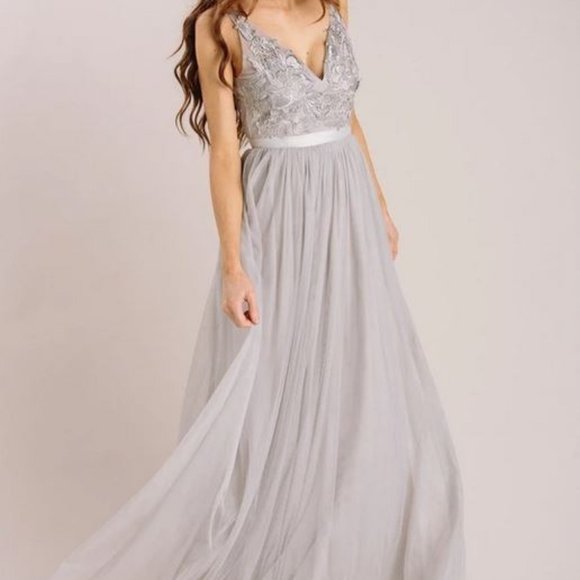 grey tulle maxi dress